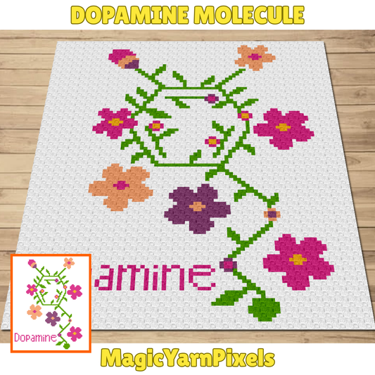 Dopamine Molecule Graph + Written Pattern For C2C & Tapestry Crochet - Floral Hormone Pattern - Gift For Scientists Chemists Geeks Nerds Lab