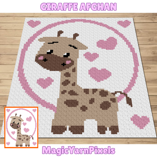 Giraffe With Hearts Graph + Written Pattern For C2C & Tapestry Crochet - Crochet Valentines Baby Blanket Pattern - C2C Jungle Themed Nursery