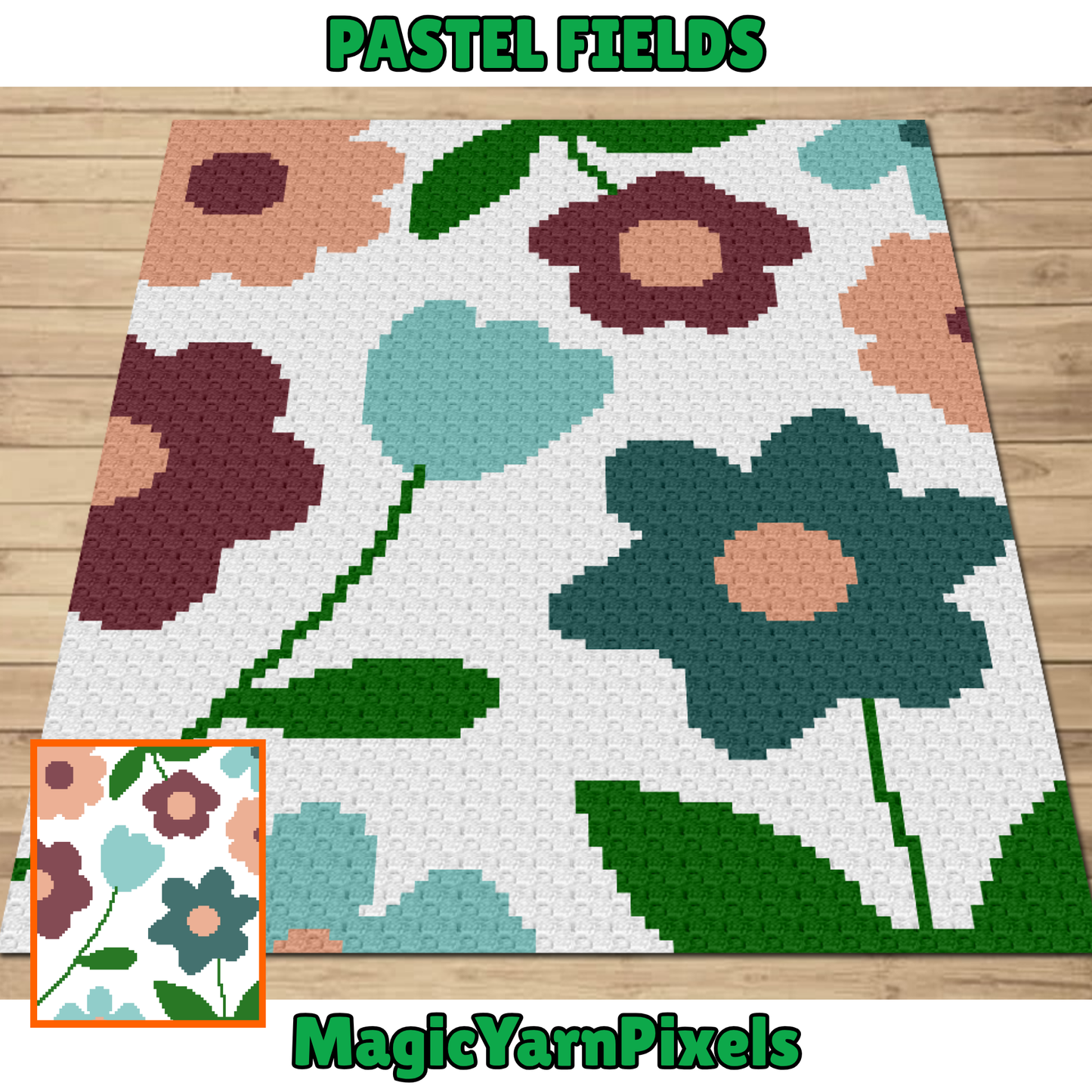 Pastel Fields Graph & Pattern C2C Tapestry Crochet - C2C Flower Garden Blanket - Crochet Tulip Blanket - C2C Floral Crochet Blanket Graphgan