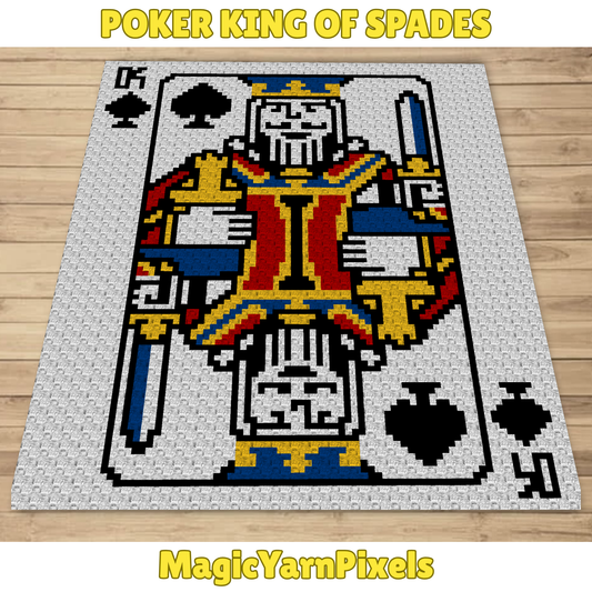 Poker King Of Spades Graph + Written Pattern For C2C & Tapestry Crochet | Poker Blanket | Cards Game Afghan | Graphgan Gifts For Men Gambler