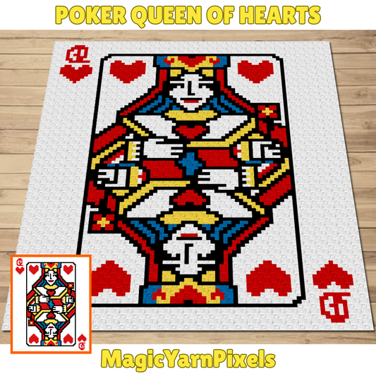 Poker Queen Of Hearts Graph + Written Pattern For C2C & Tapestry Crochet - Crochet Poker Blanket Card Game C2C Blanket Graph Gifts For Women