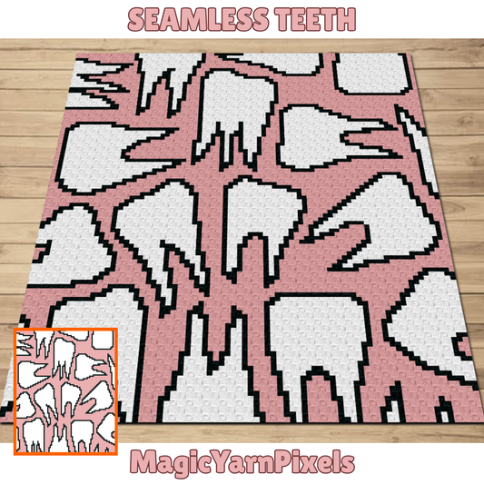 Seamless Teeth Pattern + Graph for C2C & Tapestry Crochet | C2C Crochet Gift For Dentists | Crochet Tooth Fairy Blanket Cute Teeth Afghan