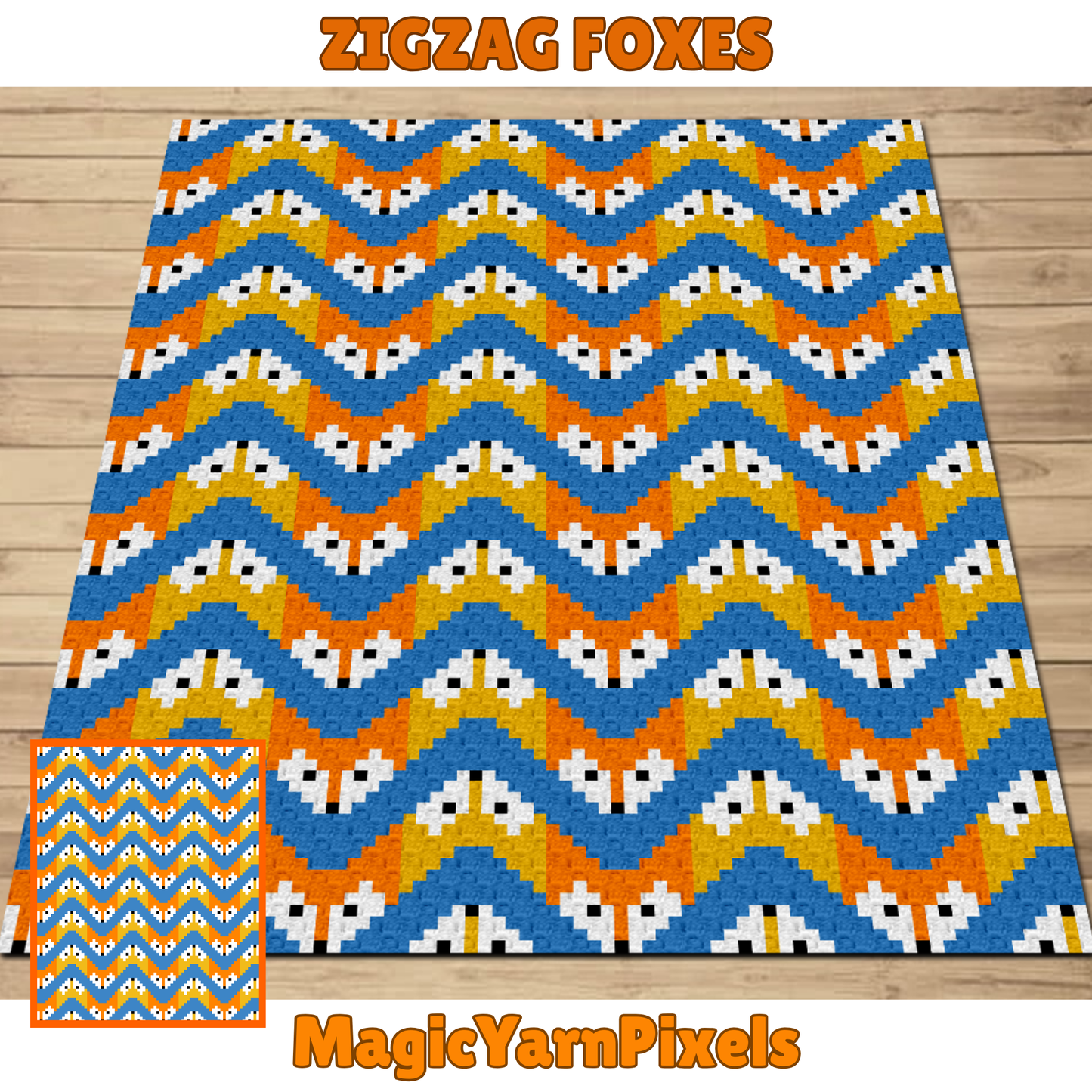Zigzag Foxes Afghan Pattern + Graph for C2C & Tapestry Crochet | Crochet Fox Print Blanket Fox Lap Blanket Gift Forest Theme Nursery Baby