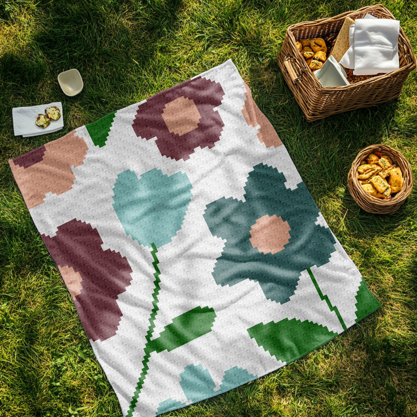 Pastel Fields Graph & Pattern C2C Tapestry Crochet - C2C Flower Garden Blanket - Crochet Tulip Blanket - C2C Floral Crochet Blanket Graphgan