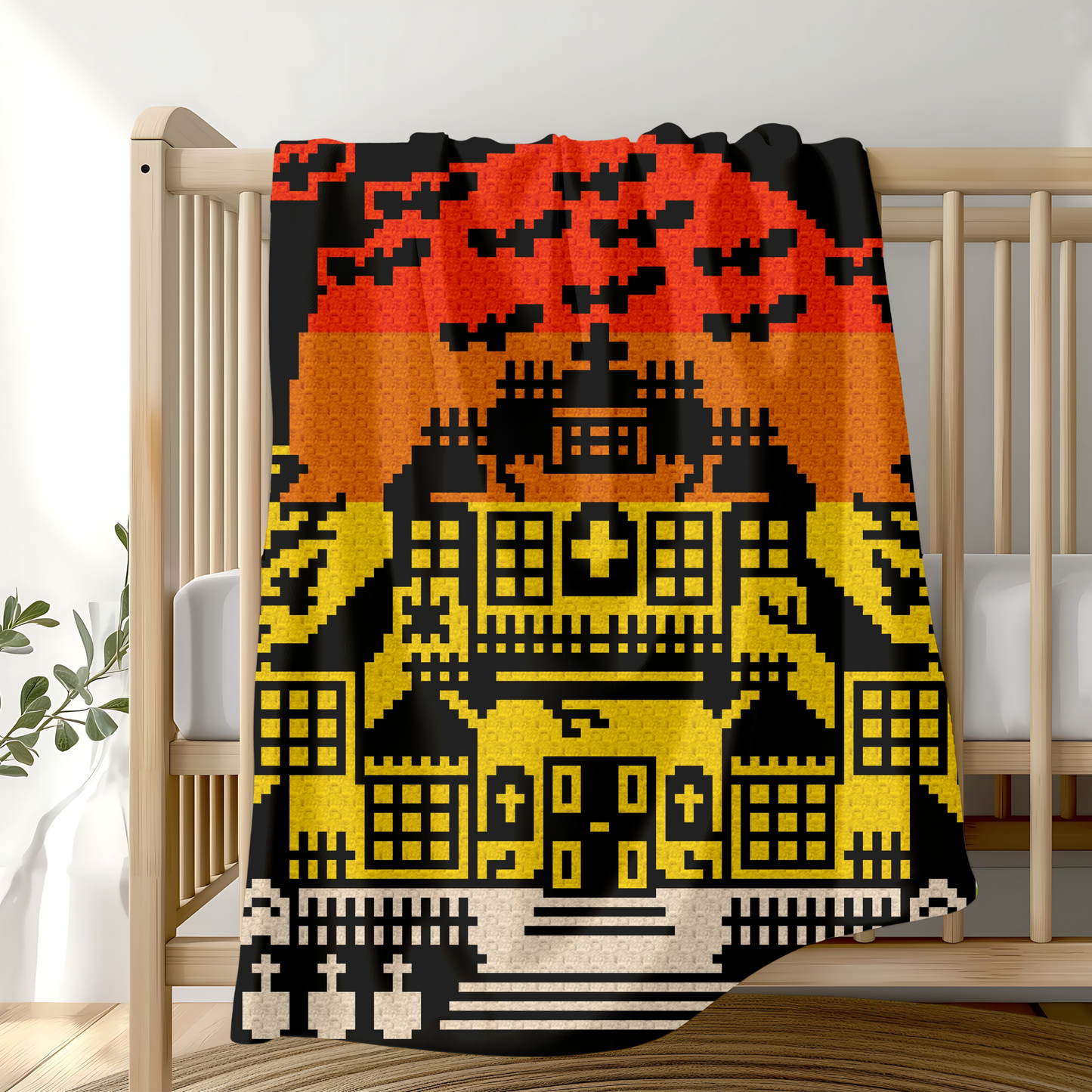 Haunted Horror Hilltop House Blanket Graph and Pattern for C2C & Tapestry Crochet | Halloween Afghan | Haunted House Spooky Halloween Decor