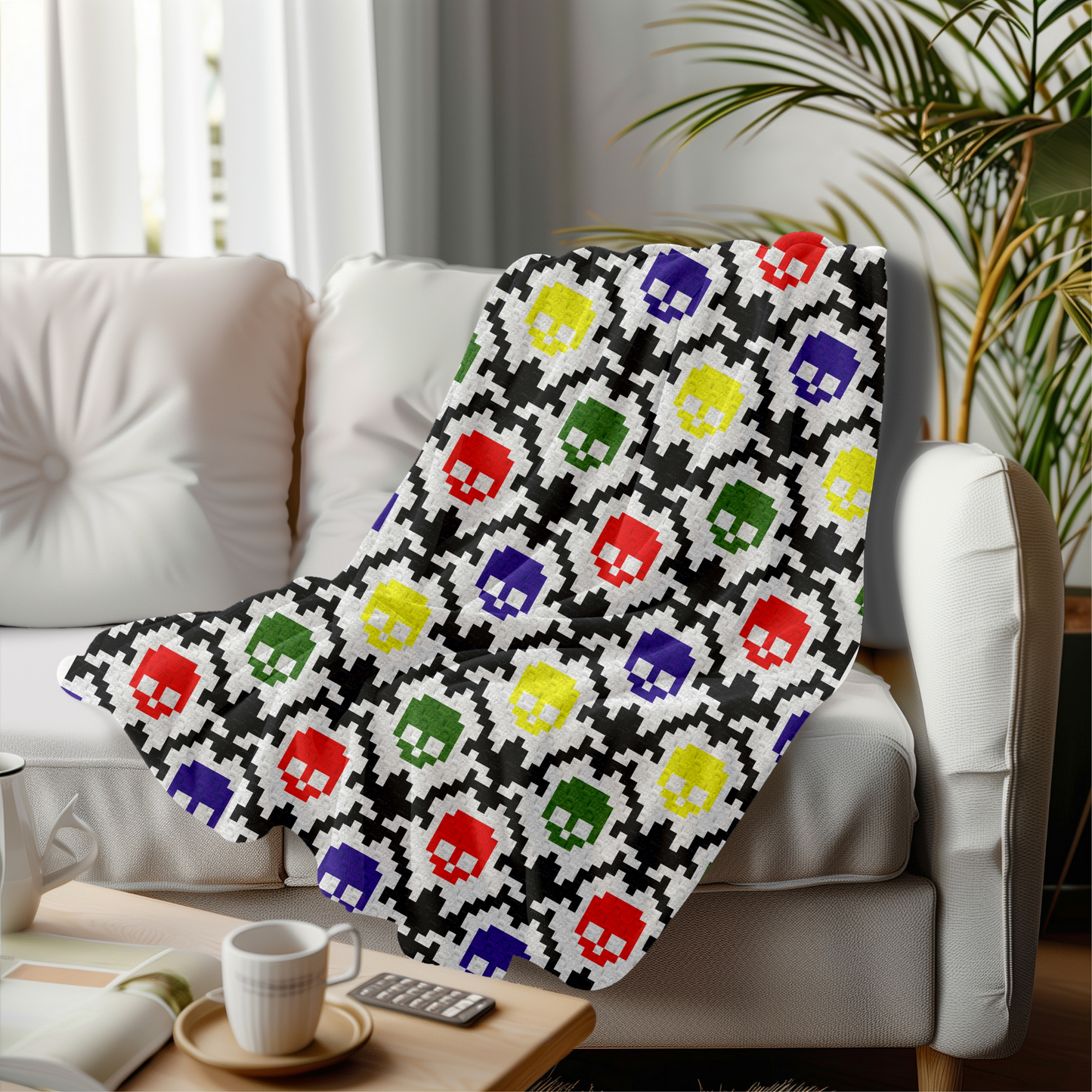 Mardi Gras Fleur De Lis Skulls Crochet Blanket Pattern w/ Chart & Written Pattern For C2C + Tapestry | Graphgan New Orleans Occult Gifts Him