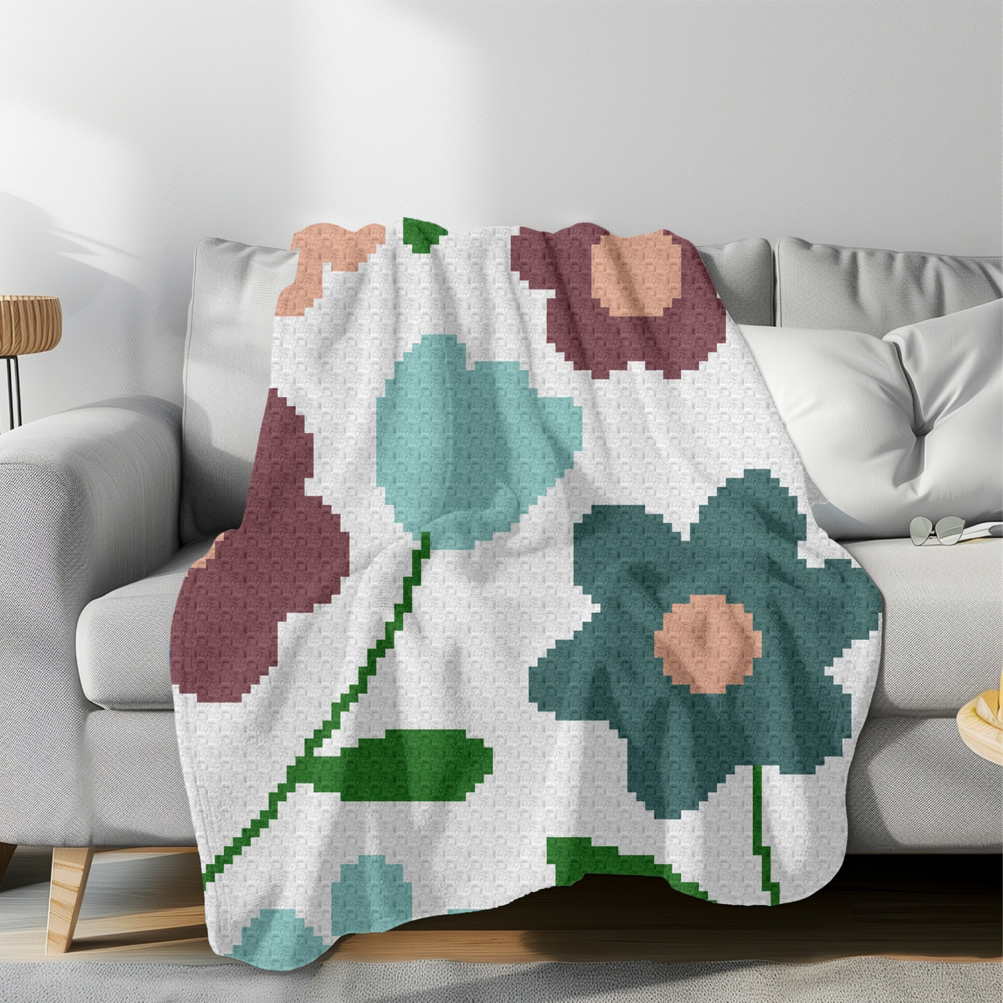 Pastel Fields Graph & Pattern C2C Tapestry Crochet - C2C Flower Garden Blanket - Crochet Tulip Blanket - C2C Floral Crochet Blanket Graphgan