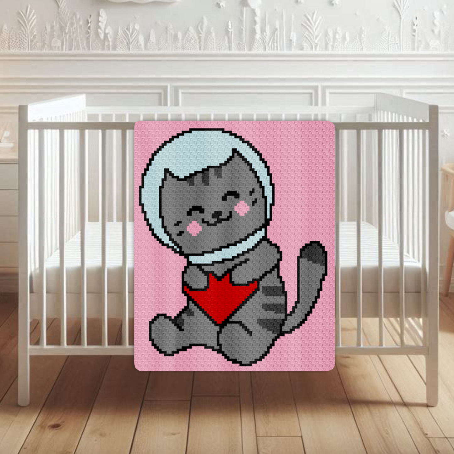 Astronaut Cat Graph + Written Pattern For C2C & Tapestry Crochet - Crochet Cat Graph - Crochet Cat Baby Blanket - Kawaii Space Kitten Afghan