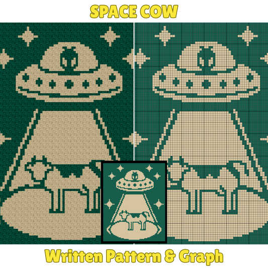 Space Cow Graph + Written Pattern For C2C & Tapestry Crochet - Cow C2C Graphgan Crochet Alien Cow Blanket Cow Space Theme Afgan Gift For Him