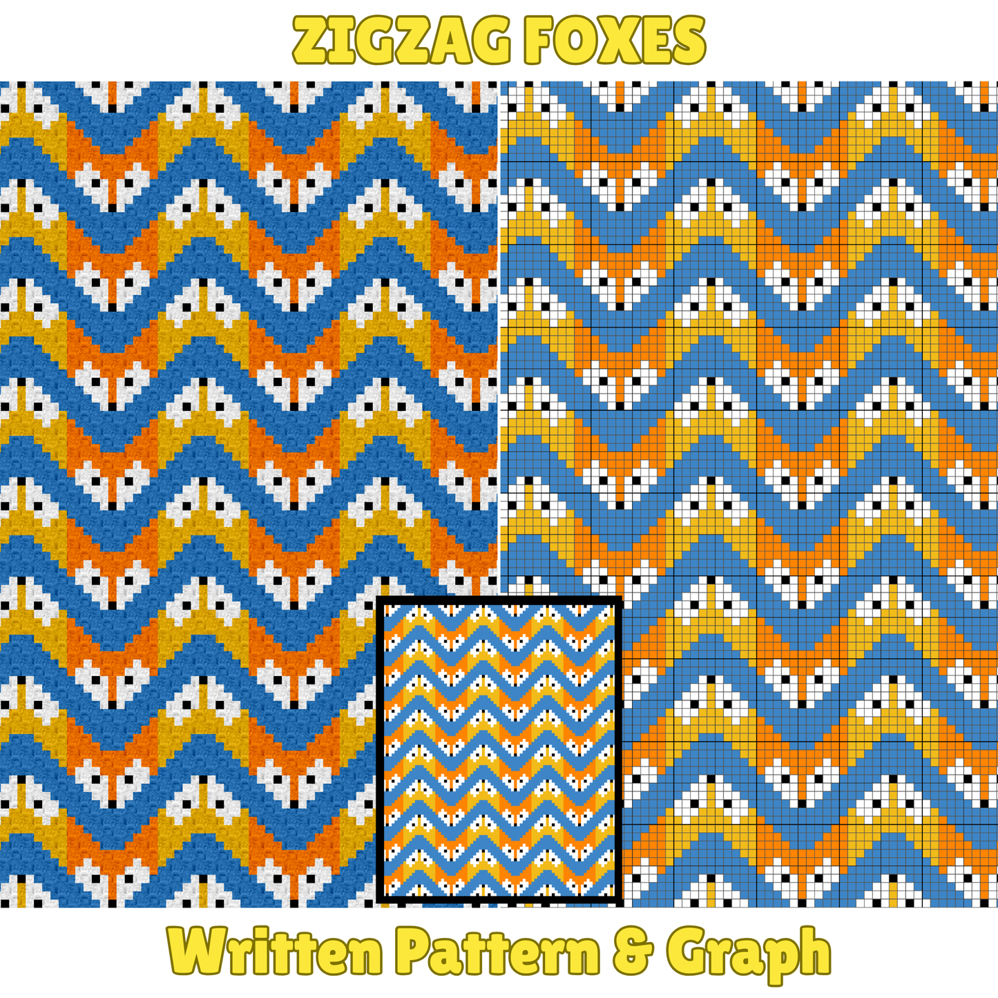 Zigzag Foxes Afghan Pattern + Graph for C2C & Tapestry Crochet | Crochet Fox Print Blanket Fox Lap Blanket Gift Forest Theme Nursery Baby