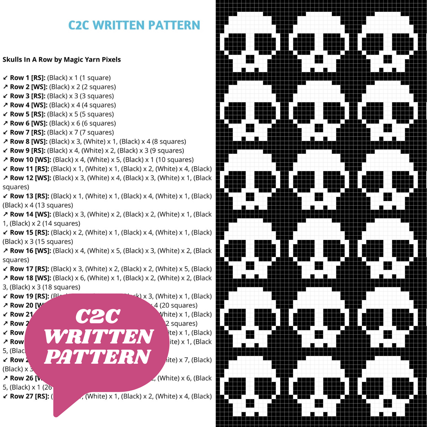 Skulls In A Row by Magic Yarn Pixels