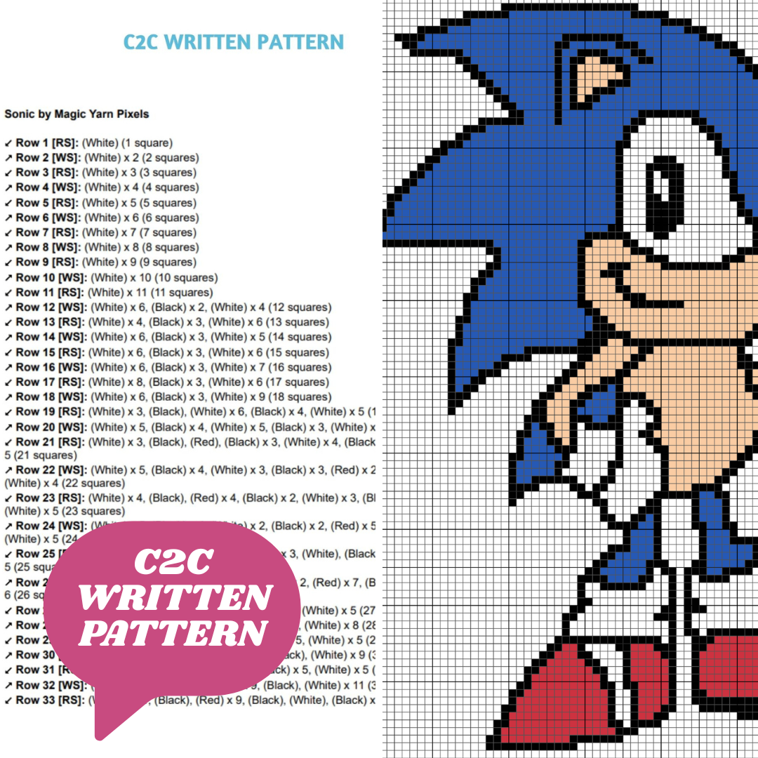Sonic The Hedgehog C2C Crochet Pattern by Magic Yarn Pixels