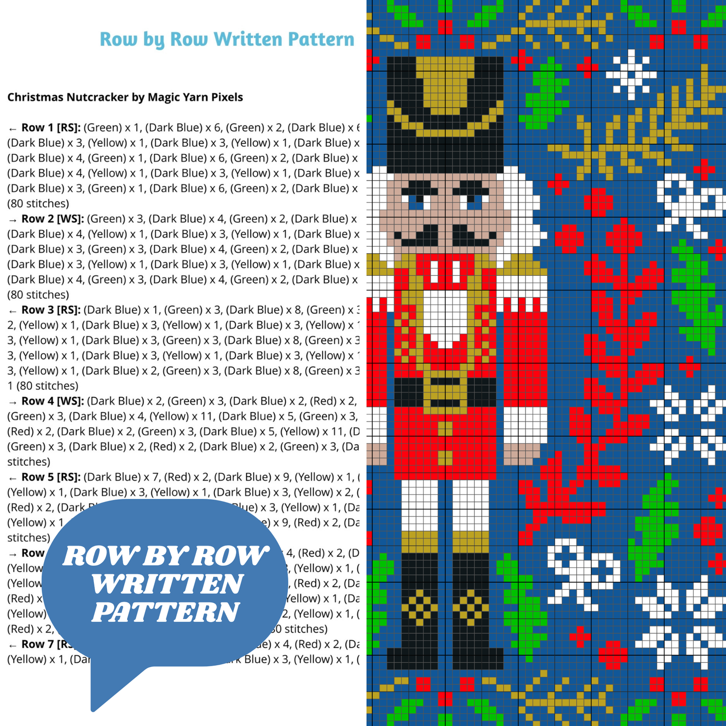 Christmas Nutcracker Afghan Graph & Pattern for C2C + Tapestry Crochet | Prince Nutcracker Easy Crochet Pattern Holiday Gifts Traditional