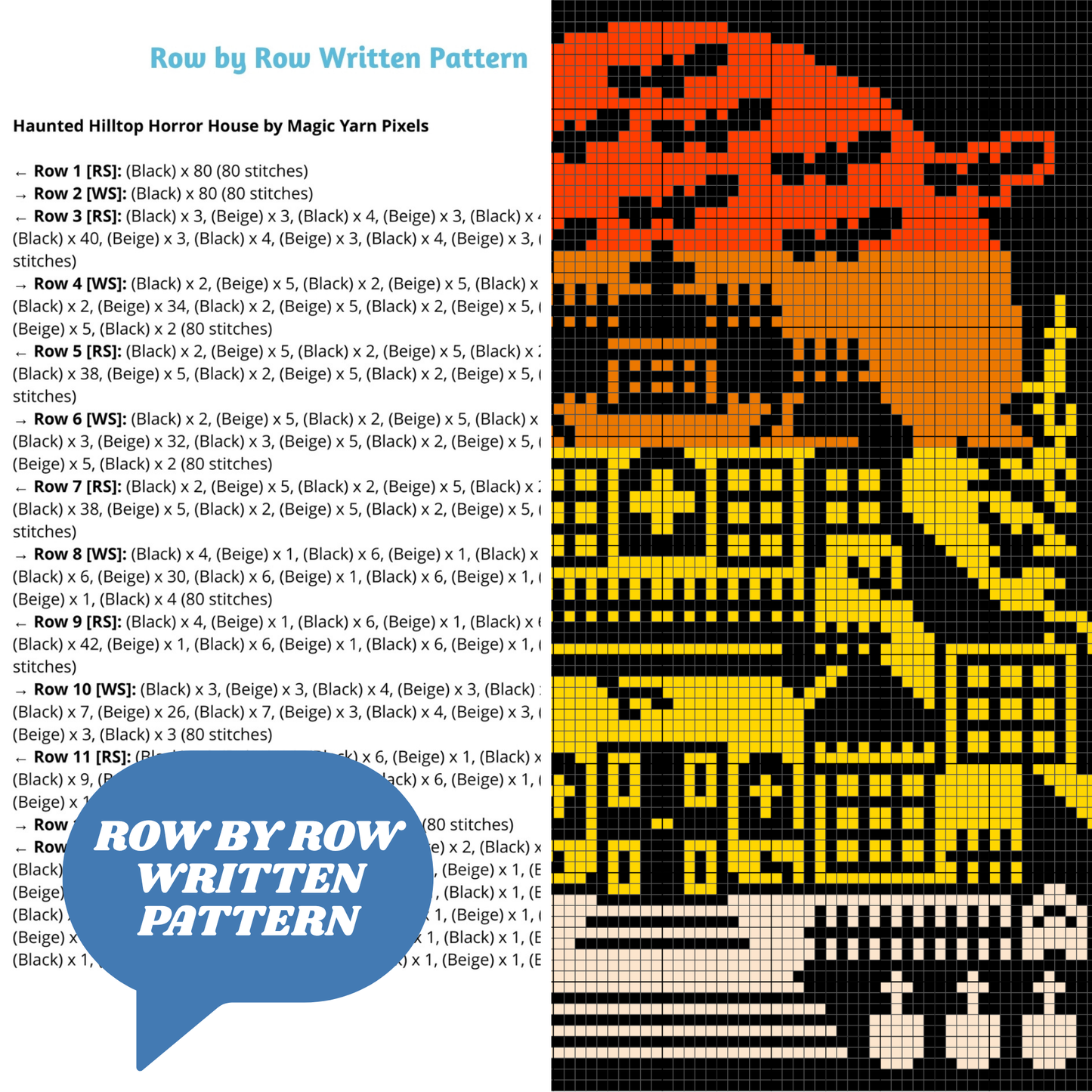 Haunted Horror Hilltop House Blanket Graph and Pattern for C2C & Tapestry Crochet | Halloween Afghan | Haunted House Spooky Halloween Decor