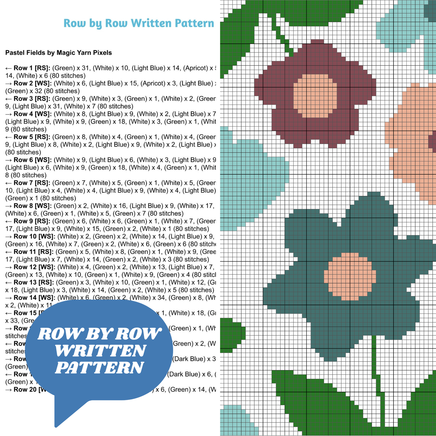 Pastel Fields Graph & Pattern C2C Tapestry Crochet - C2C Flower Garden Blanket - Crochet Tulip Blanket - C2C Floral Crochet Blanket Graphgan