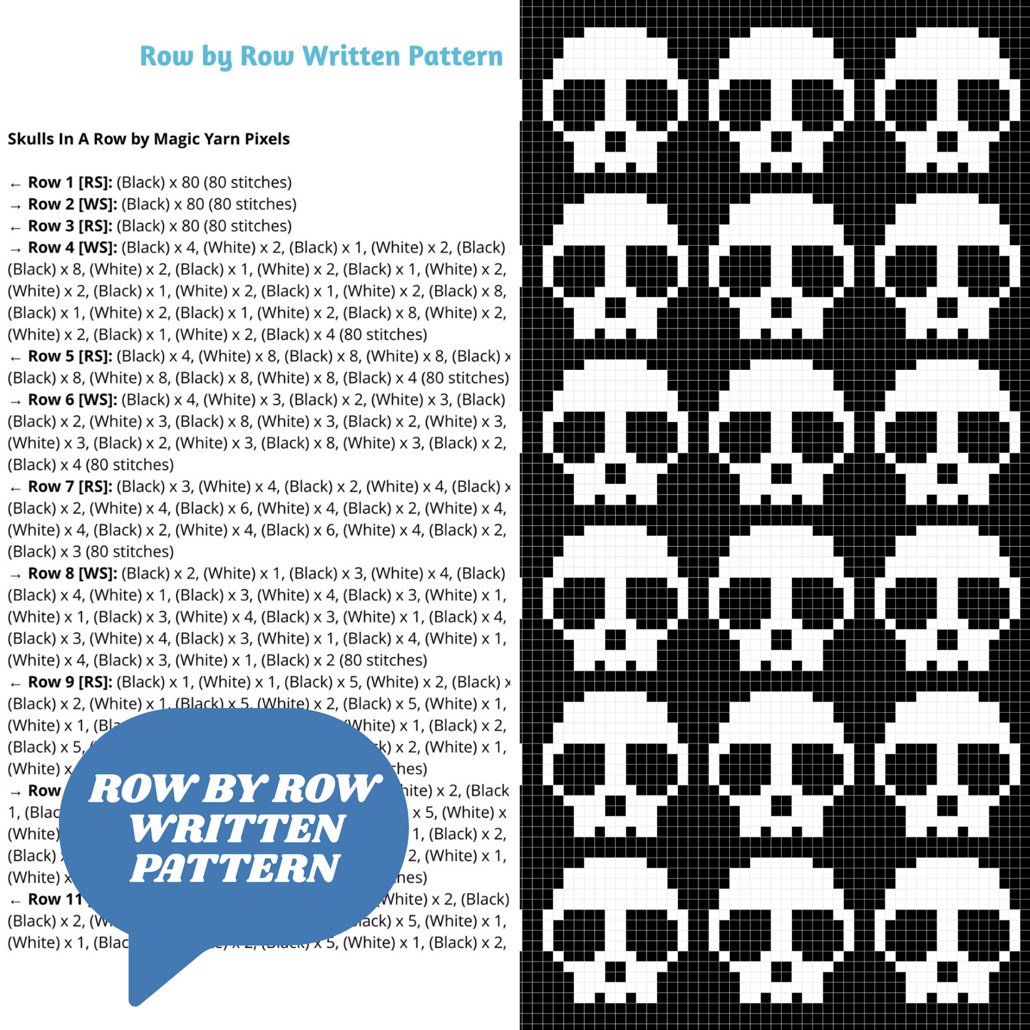 Skulls In A Row by Magic Yarn Pixels