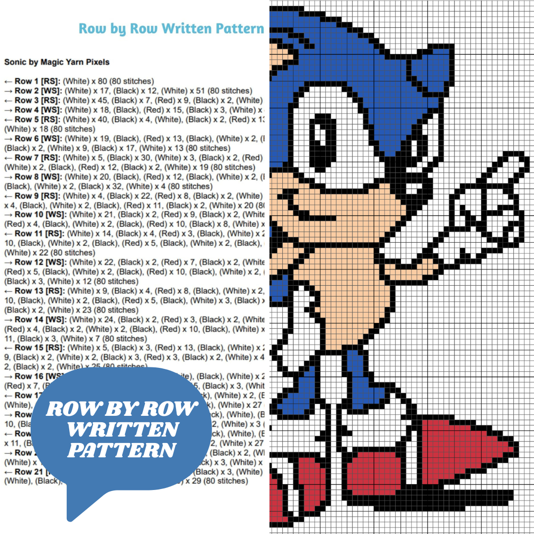 Sonic The Hedgehog C2C Crochet Pattern by Magic Yarn Pixels