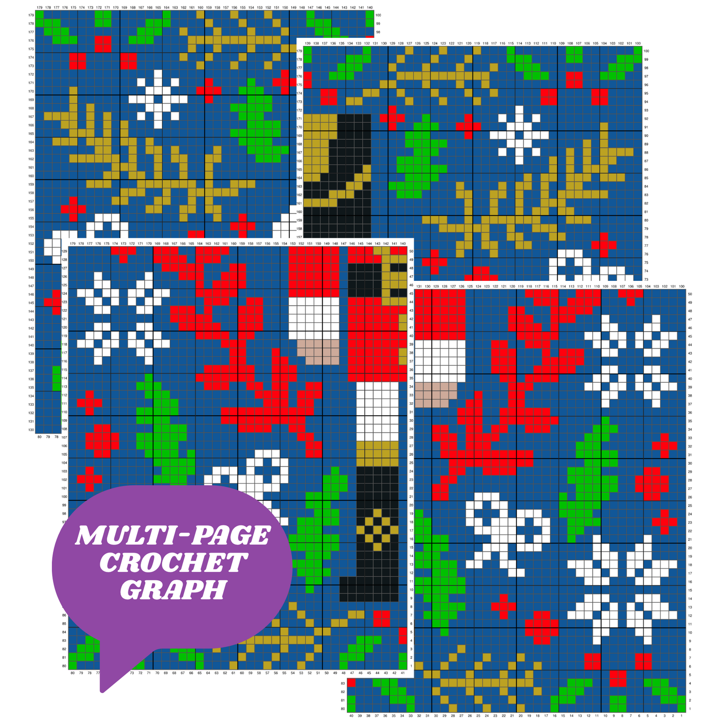 Christmas Nutcracker Afghan Graph & Pattern for C2C + Tapestry Crochet | Prince Nutcracker Easy Crochet Pattern Holiday Gifts Traditional