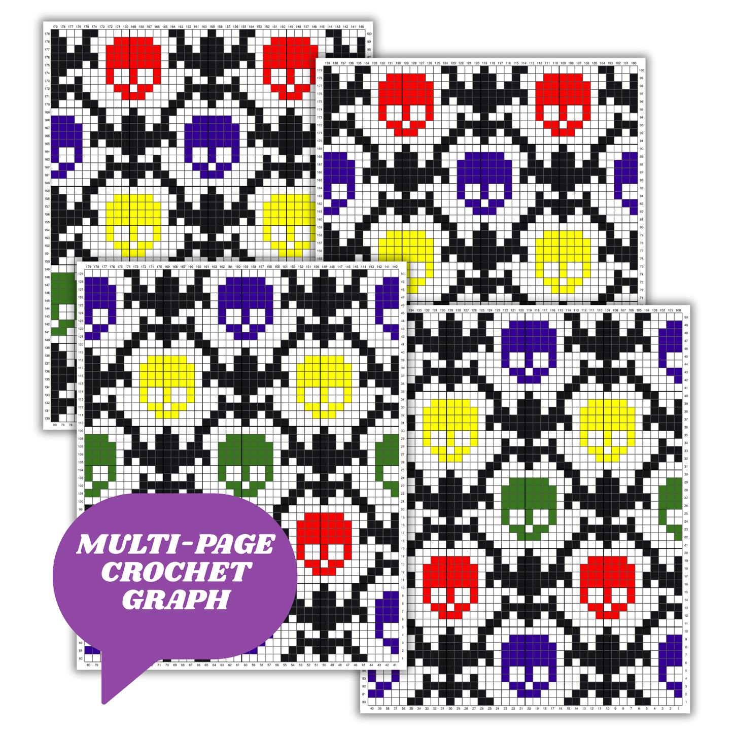 Mardi Gras Fleur De Lis Skulls Crochet Blanket Pattern w/ Chart & Written Pattern For C2C + Tapestry | Graphgan New Orleans Occult Gifts Him