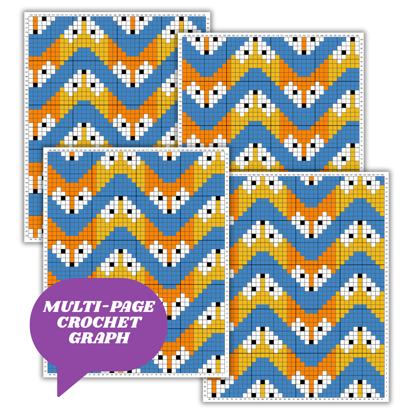 Zigzag Foxes Afghan Pattern + Graph for C2C & Tapestry Crochet | Crochet Fox Print Blanket Fox Lap Blanket Gift Forest Theme Nursery Baby