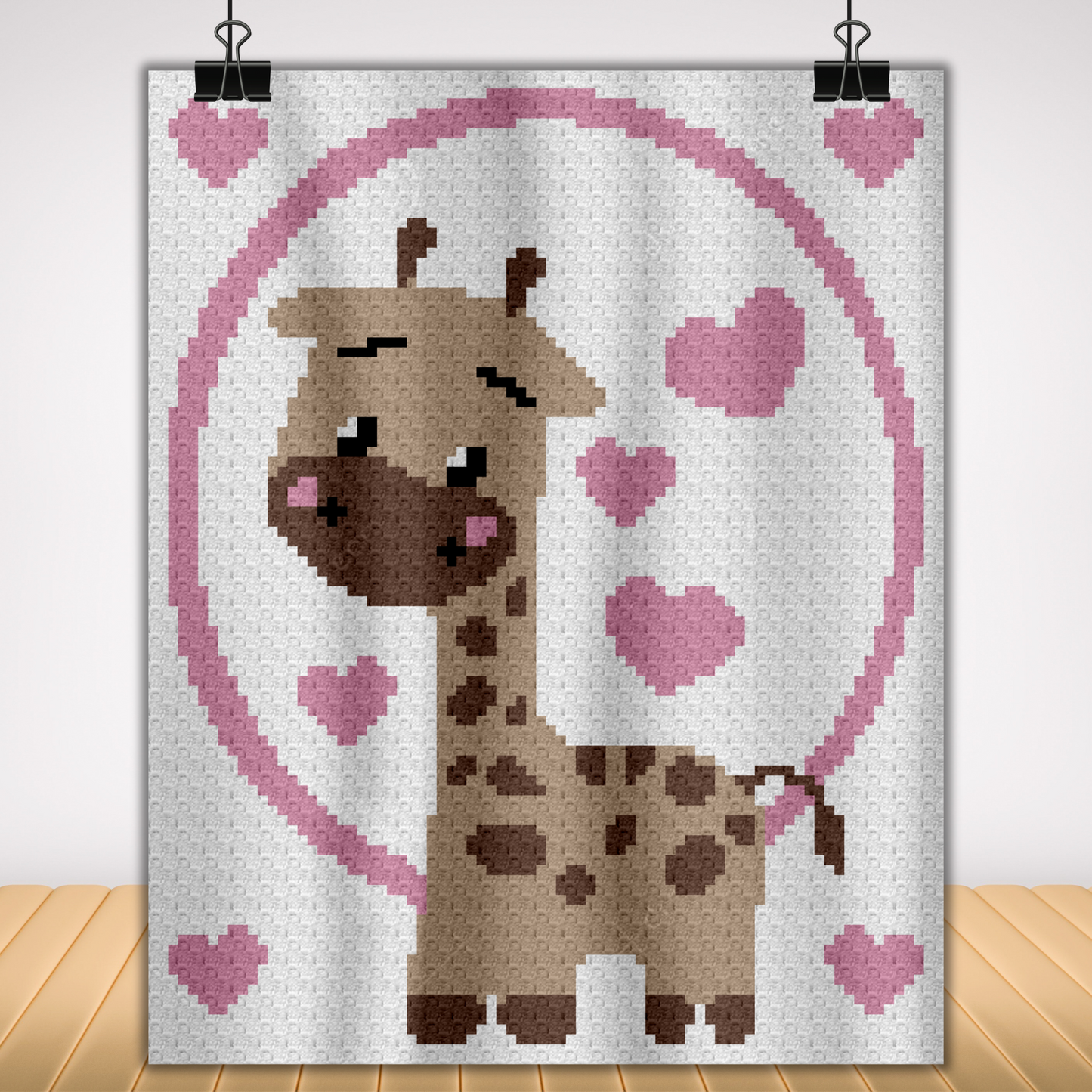 Giraffe With Hearts Graph + Written Pattern For C2C & Tapestry Crochet - Crochet Valentines Baby Blanket Pattern - C2C Jungle Themed Nursery