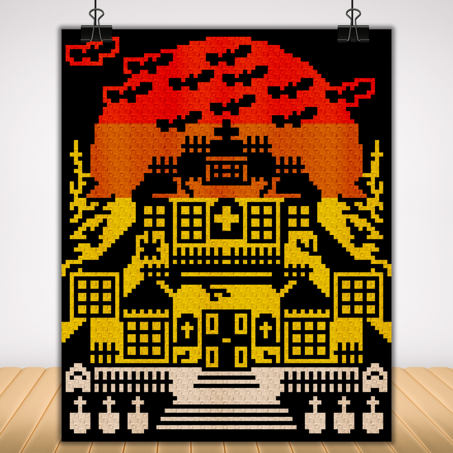 Haunted Horror Hilltop House Blanket Graph and Pattern for C2C & Tapestry Crochet | Halloween Afghan | Haunted House Spooky Halloween Decor