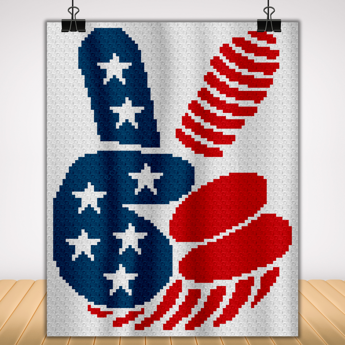 Patriotic Hand Pattern + Graph for C2C & Tapestry Crochet | Crochet 4th Of July C2C Blanket American Red White Blue Stars USA America Afghan