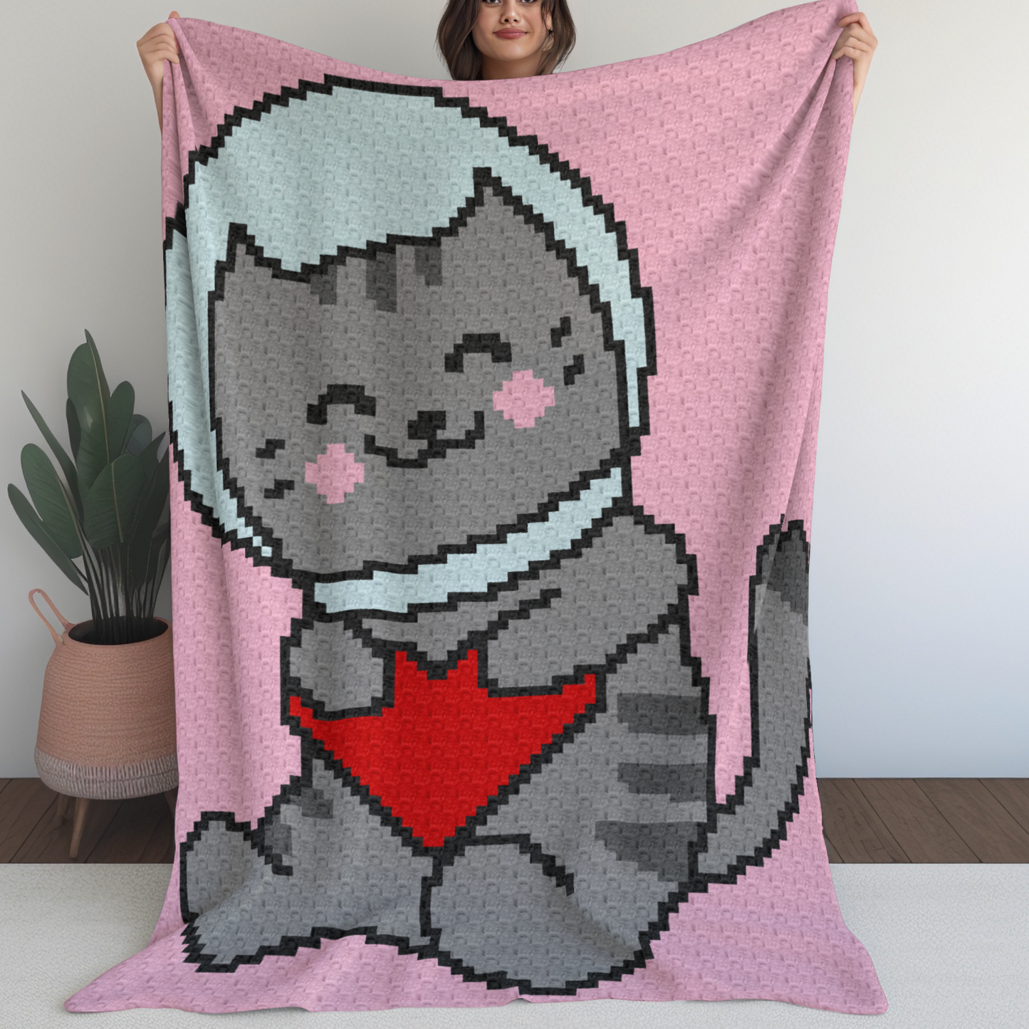 Astronaut Cat Graph + Written Pattern For C2C & Tapestry Crochet - Crochet Cat Graph - Crochet Cat Baby Blanket - Kawaii Space Kitten Afghan