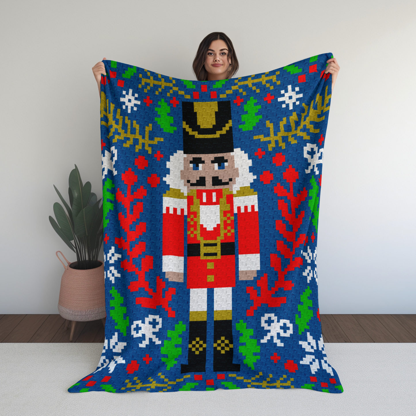 Christmas Nutcracker Afghan Graph & Pattern for C2C + Tapestry Crochet | Prince Nutcracker Easy Crochet Pattern Holiday Gifts Traditional