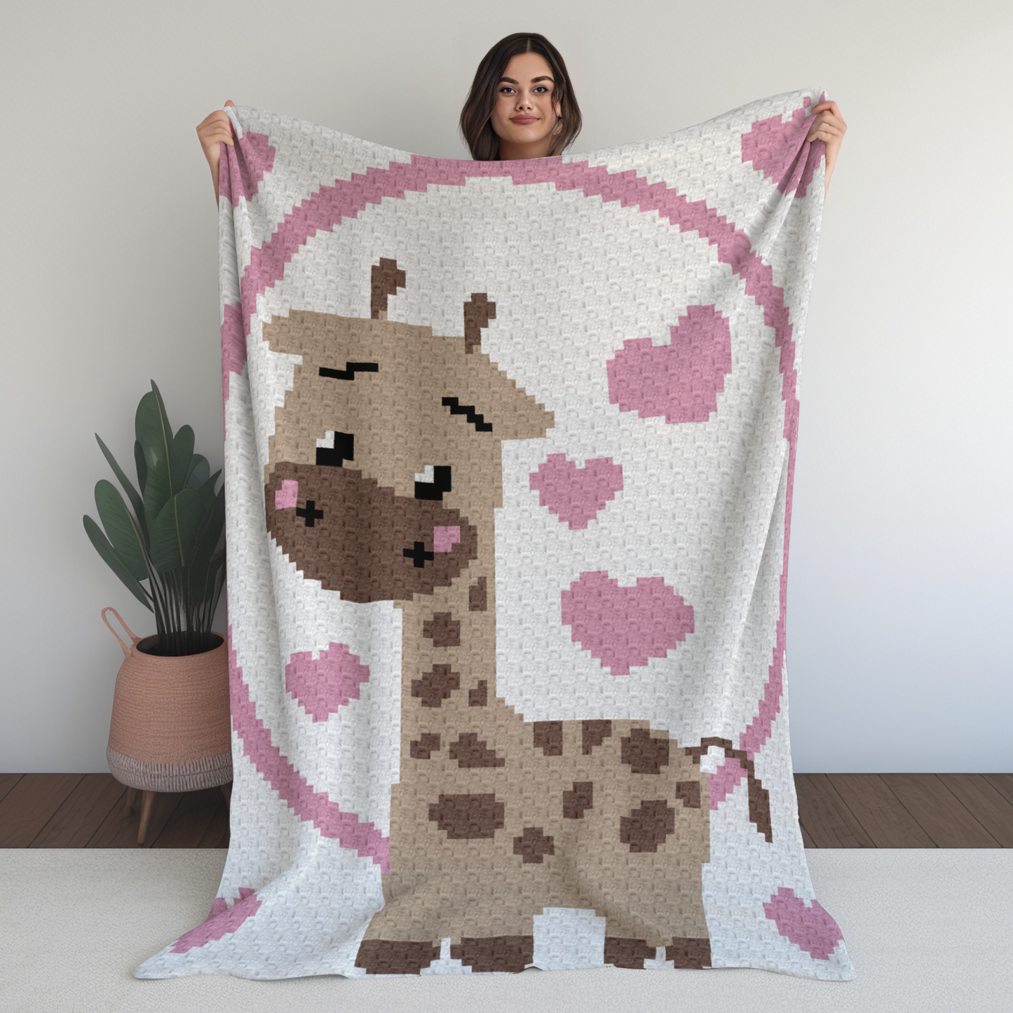 Giraffe With Hearts Graph + Written Pattern For C2C & Tapestry Crochet - Crochet Valentines Baby Blanket Pattern - C2C Jungle Themed Nursery