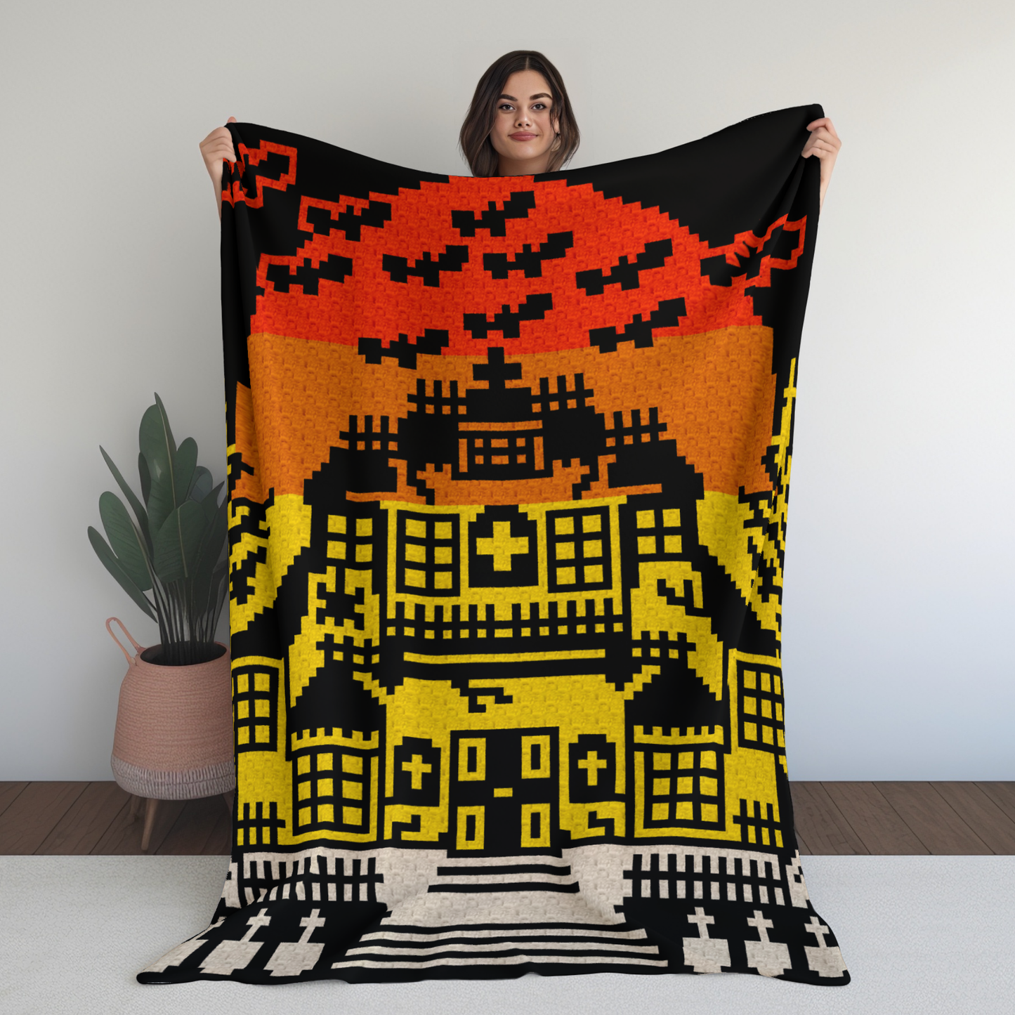 Haunted Horror Hilltop House Blanket Graph and Pattern for C2C & Tapestry Crochet | Halloween Afghan | Haunted House Spooky Halloween Decor