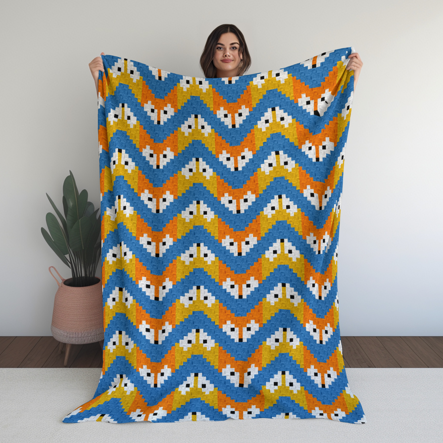 Zigzag Foxes Afghan Pattern + Graph for C2C & Tapestry Crochet | Crochet Fox Print Blanket Fox Lap Blanket Gift Forest Theme Nursery Baby