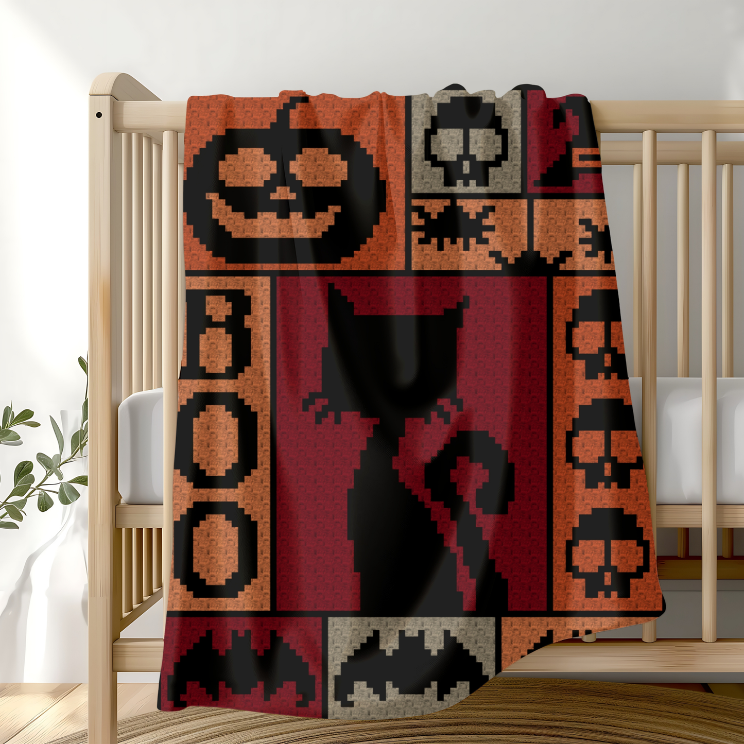 Crochet Halloween Blanket Graph and Pattern for C2C & Tapestry Crochet | C2C Halloween Afghan | Boo Bats Spiders Skulls Witch Hat Black Cats