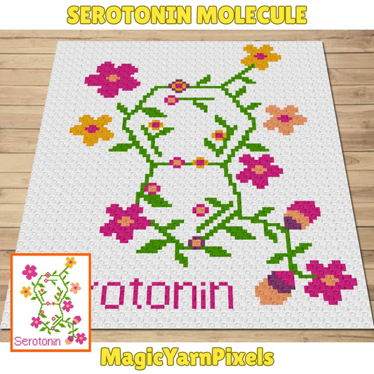 Serotonin Molecule Graph + Written Pattern For C2C & Tapestry Crochet - Floral Hormone Pattern - Gift For Scientists Chemist Geeks Nerds Lab