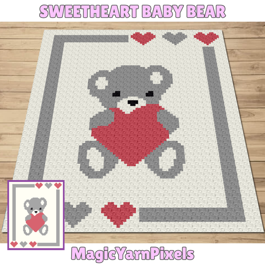 Sweet Heart Baby Bear Graph + Written Pattern For C2C & Tapestry Crochet - Birthday Christmas Crochet Heart Blanket Pattern Baby Shower Gift