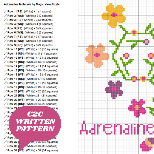 Adrenaline Molecule Graph + Written Pattern For C2C & Tapestry Crochet - Floral Hormone Pattern - Gift For Scientists Chemists Geek Nerd Lab