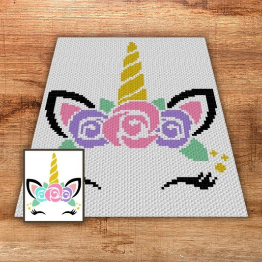 Unicorn Princess Graph + Written Pattern For C2C & Tapestry Crochet - Unicorn C2C Crochet Pattern - Animal Crochet Blanket - Unicorn Blanket