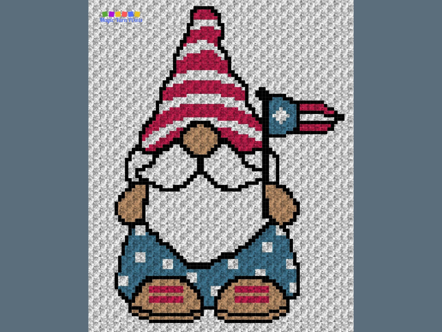 4th Of July Patriotic Gnome Graph + Written Pattern For C2C & Tapestry Crochet - C2C Gnome Graphghan - Gnome Crochet Blanket -Crochet Afghan