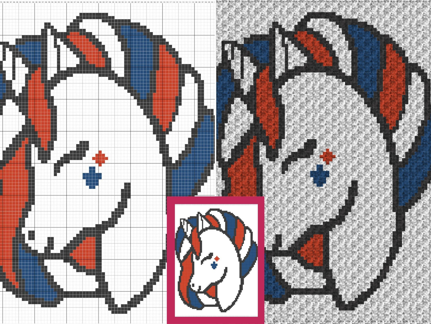 4th Of July Patriotic Unicorn Graph + Written Pattern For C2C & Tapestry Crochet - C2C Unicorn Graphghan - Tapestry Unicorn Crochet Blanket