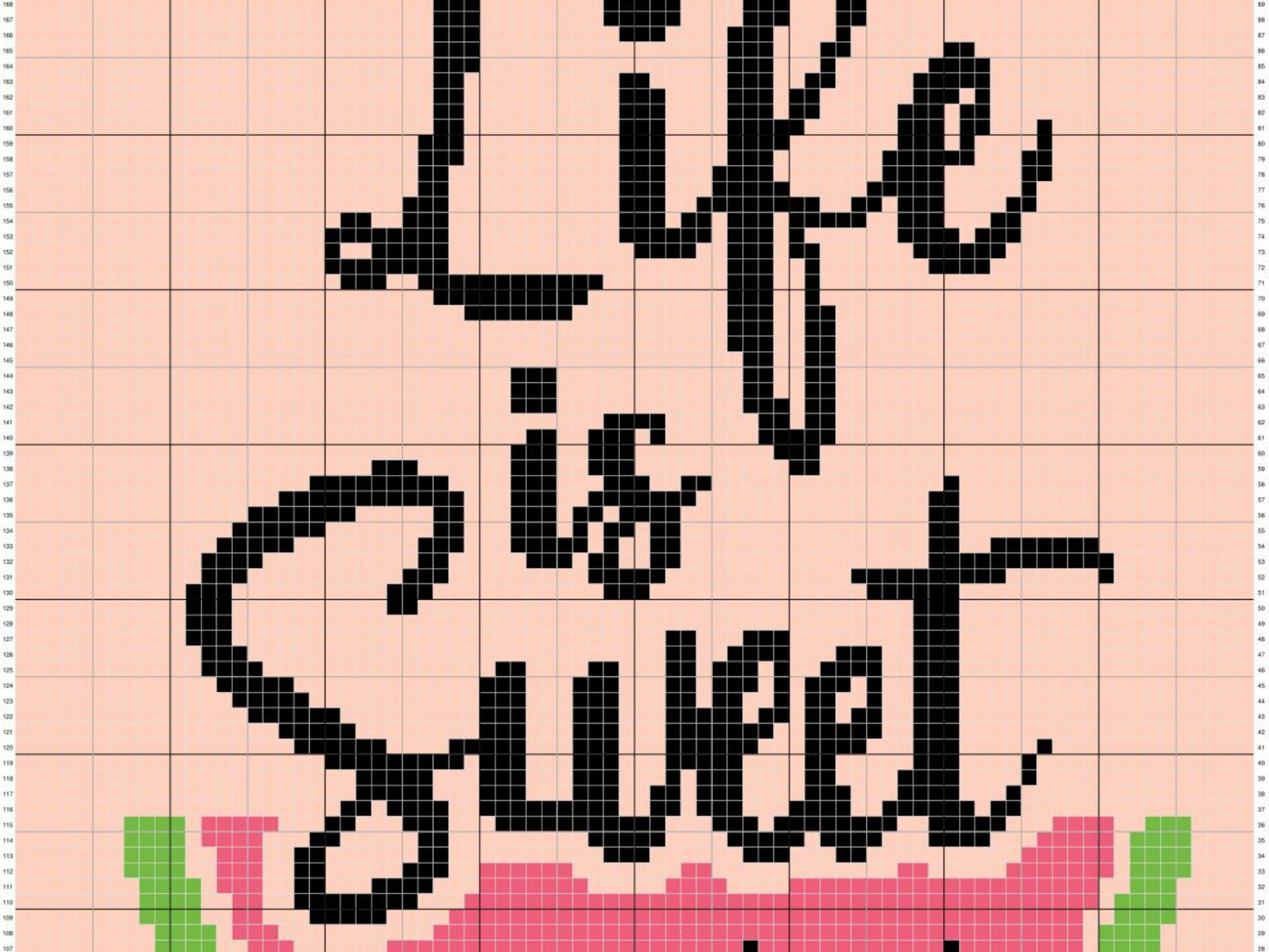 Life Is Sweet Watermelon Graph + Written Pattern For C2C & Tapestry Crochet - C2C Quote Graphghan - Quote Crochet Blanket - Crochet Afghan