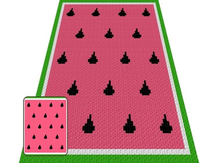 Summer Sweet Watermelon Graph + Written Pattern For C2C & Tapestry Crochet - C2C Fruit Graphghan - Fruit Crochet Blanket -Crochet Afghan
