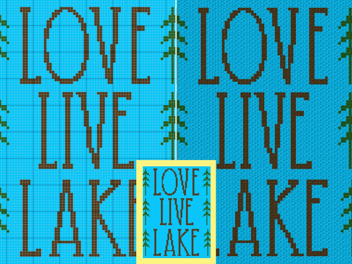 Love Live Lake Graph + Written Pattern For C2C & Tapestry Crochet - Log Cabin C2C Crochet Pattern - Cabin Woods C2C Lakehouse Throw Blanket