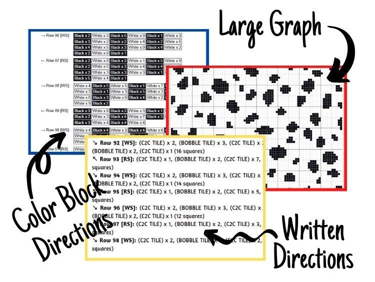 Dalmatian Print Graph + Written Pattern For C2C & Tapestry Crochet - Dalmatian C2C Crochet Pattern - Dog Crochet Blanket - Dog C2C Afghan