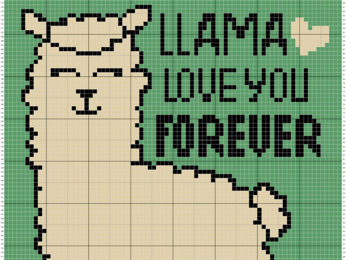 Llama Love You Forever Graph + Written Pattern For C2C & Tapestry Crochet - Llama C2C Graph - Animal Crochet Baby Blanket Llama Quote Afghan