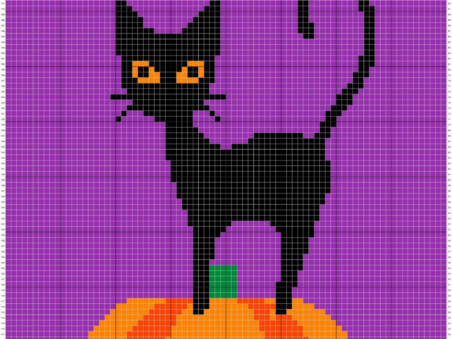 Halloween Black Cat On Pumpkin Graph + Written Pattern For C2C & Tapestry Crochet - Halloween Cat C2C Pattern Cat Crochet Blanket Cat Afghan