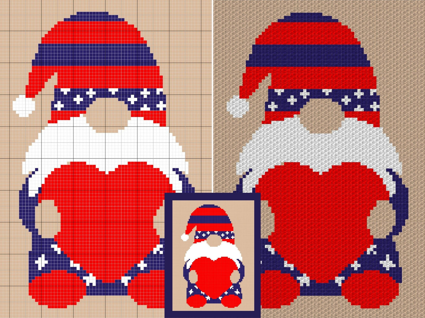 Patriotic Gnome Love Graph + Written Pattern For C2C & Tapestry Crochet - C2C Gnome Graphgan - Crochet Gnome Blanket - C2C Crochet Blanket