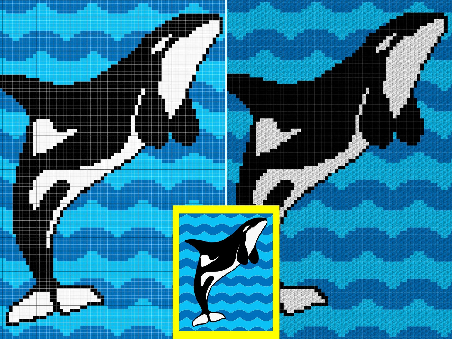 Ocean Orca Whale Graph + Written Pattern For C2C & Tapestry Crochet - Killer Whale C2C Graph - Whale Crochet Blanket - Animal Baby Blanket