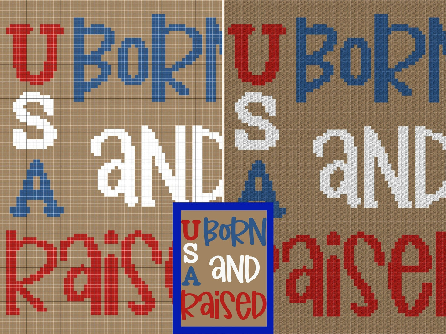 USA Born and Raised Graph + Written Pattern For C2C & Tapestry Crochet - Patriotic C2C Crochet Pattern - USA Crochet Blanket - Quote Blanket