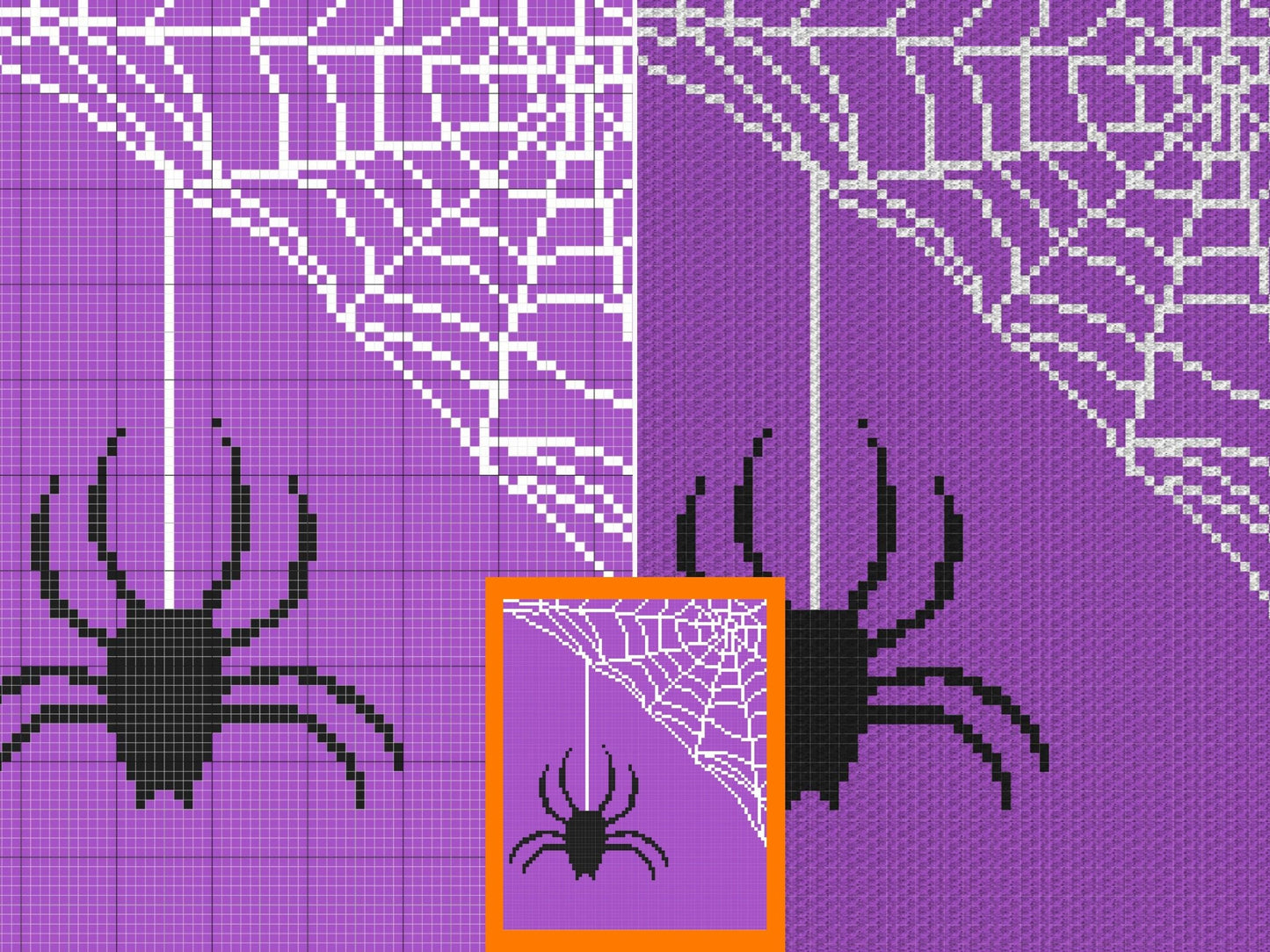 Halloween Spider On Web Graph + Written Pattern For C2C & Tapestry Crochet - Halloween C2C Pattern Spider Crochet Blanket Halloween Blanket