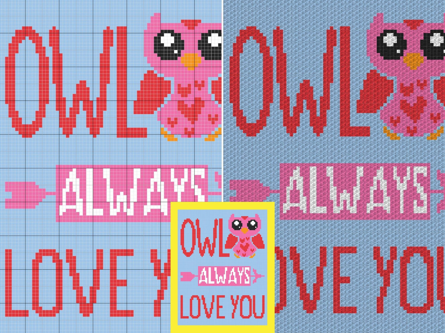 Owl Always Love You Graph + Written Pattern For C2C & Tapestry Crochet - Love Quote Crochet Pattern - Owl C2C Baby Blanket Baby Shower Gift